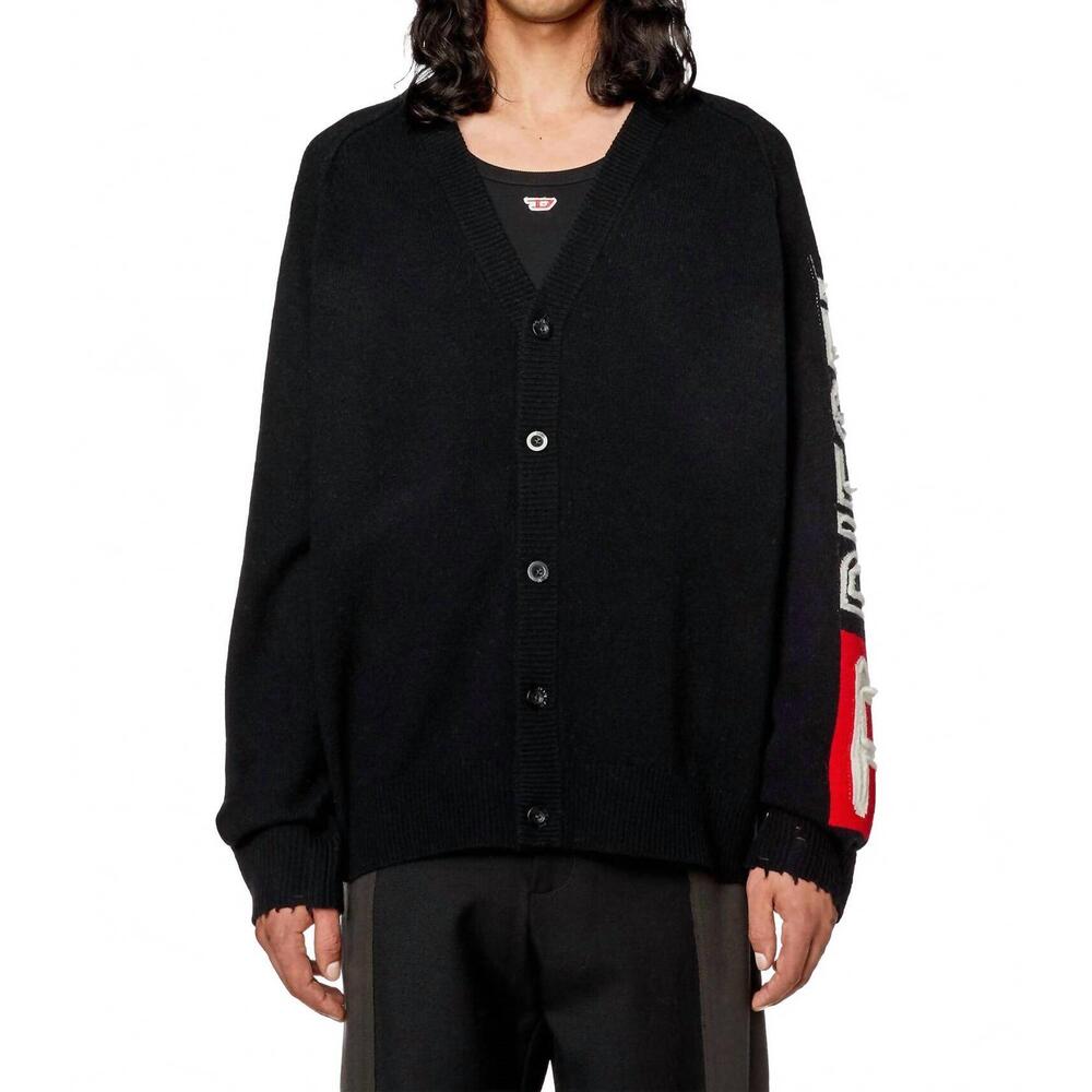 NEW DIESEL wool cut-up logo cardigan in black